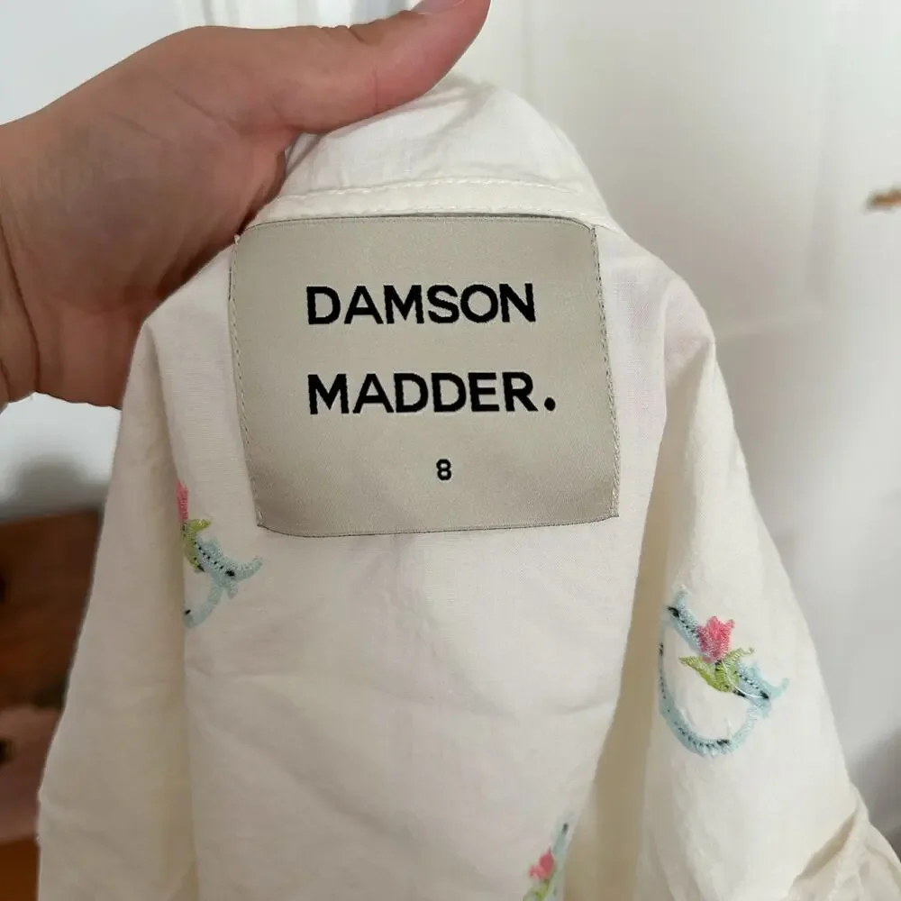 Damson Madder White Floral Collared Tie Top - Picture 5 of 5